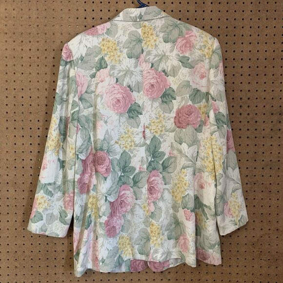 Vintage Blazer Jacket Academia Preppy Old Money Floral Pastel Leslie Fay Linen - Picture 4 of 5